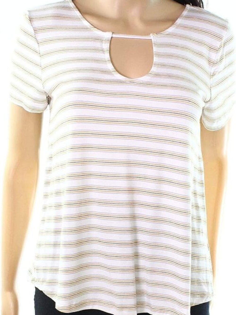Pink Rose Womens Striped Keyhole Knit Top
